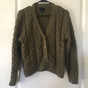 Lumiere Olive Green Cable Knit Button Up Sweater